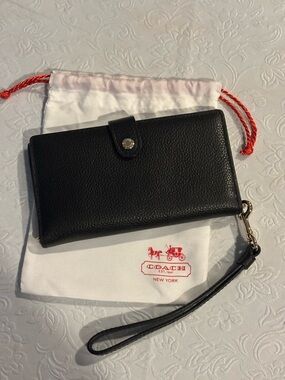 Coach Black Pebbled Leather Wristlet